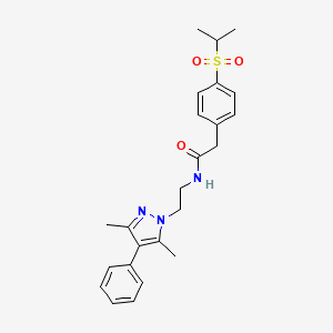 molecular formula C24H29N3O3S B2381860 N-(2-(3,5-dimethyl-4-phenyl-1H-pyrazol-1-yl)ethyl)-2-(4-(isopropylsulfonyl)phenyl)acetamide CAS No. 2034369-60-1