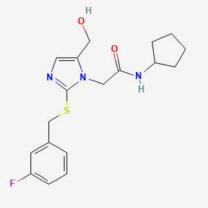 molecular formula C18H22FN3O2S B2381920 N-cyclopentyl-2-(2-((3-fluorobenzyl)thio)-5-(hydroxymethyl)-1H-imidazol-1-yl)acetamide CAS No. 921526-46-7