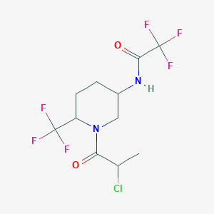 molecular formula C11H13ClF6N2O2 B2381952 N-[1-(2-Chloropropanoyl)-6-(trifluoromethyl)piperidin-3-yl]-2,2,2-trifluoroacetamide CAS No. 2411296-67-6