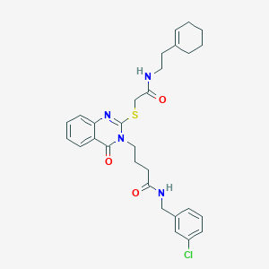 molecular formula C29H33ClN4O3S B2381983 N-[(3-chlorophenyl)methyl]-4-{2-[({[2-(cyclohex-1-en-1-yl)ethyl]carbamoyl}methyl)sulfanyl]-4-oxo-3,4-dihydroquinazolin-3-yl}butanamide CAS No. 422282-36-8