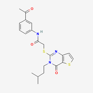 molecular formula C21H23N3O3S2 B2382037 N-(3-acetylphenyl)-2-{[3-(3-methylbutyl)-4-oxo-3,4-dihydrothieno[3,2-d]pyrimidin-2-yl]sulfanyl}acetamide CAS No. 1252819-44-5