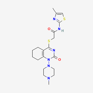 molecular formula C19H26N6O2S2 B2382068 2-((1-(4-methylpiperazin-1-yl)-2-oxo-1,2,5,6,7,8-hexahydroquinazolin-4-yl)thio)-N-(4-methylthiazol-2-yl)acetamide CAS No. 899951-48-5