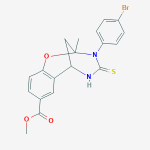molecular formula C19H17BrN2O3S B2382084 methyl 3-(4-bromophenyl)-2-methyl-4-thioxo-3,4,5,6-tetrahydro-2H-2,6-methanobenzo[g][1,3,5]oxadiazocine-8-carboxylate CAS No. 893789-63-4