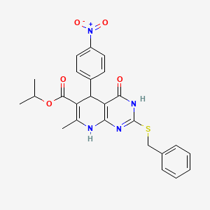 molecular formula C25H24N4O5S B2382119 Isopropyl 2-(benzylthio)-7-methyl-5-(4-nitrophenyl)-4-oxo-3,4,5,8-tetrahydropyrido[2,3-d]pyrimidine-6-carboxylate CAS No. 537046-50-7