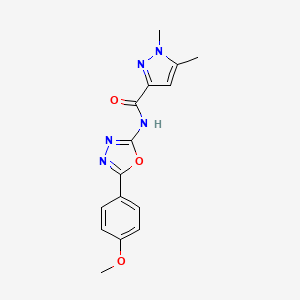 molecular formula C15H15N5O3 B2382131 N-(5-(4-methoxyphenyl)-1,3,4-oxadiazol-2-yl)-1,5-dimethyl-1H-pyrazole-3-carboxamide CAS No. 1014028-32-0