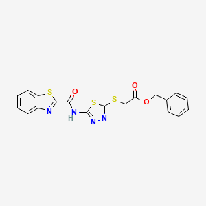molecular formula C19H14N4O3S3 B2382418 Benzyl 2-((5-(benzo[d]thiazole-2-carboxamido)-1,3,4-thiadiazol-2-yl)thio)acetate CAS No. 1351590-72-1