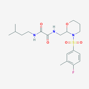 molecular formula C19H28FN3O5S B2382459 N'-{[3-(4-fluoro-3-methylbenzenesulfonyl)-1,3-oxazinan-2-yl]methyl}-N-(3-methylbutyl)ethanediamide CAS No. 872724-72-6