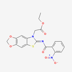 molecular formula C19H15N3O7S B2382473 ethyl 2-[6-(2-nitrobenzoyl)imino-[1,3]dioxolo[4,5-f][1,3]benzothiazol-7-yl]acetate CAS No. 895429-34-2