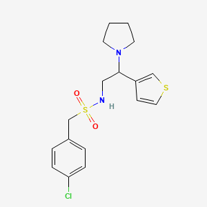 molecular formula C17H21ClN2O2S2 B2382512 1-(4-chlorophenyl)-N-(2-(pyrrolidin-1-yl)-2-(thiophen-3-yl)ethyl)methanesulfonamide CAS No. 954702-81-9
