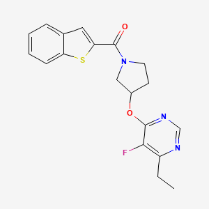molecular formula C19H18FN3O2S B2382587 Benzo[b]thiophen-2-yl(3-((6-ethyl-5-fluoropyrimidin-4-yl)oxy)pyrrolidin-1-yl)methanone CAS No. 2034469-46-8