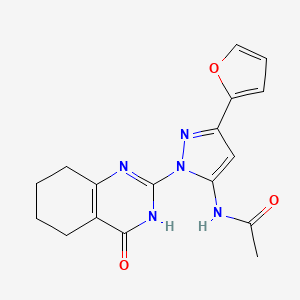 molecular formula C17H17N5O3 B2382593 N-(3-(furan-2-yl)-1-(4-oxo-3,4,5,6,7,8-hexahydroquinazolin-2-yl)-1H-pyrazol-5-yl)acetamide CAS No. 1209943-35-0