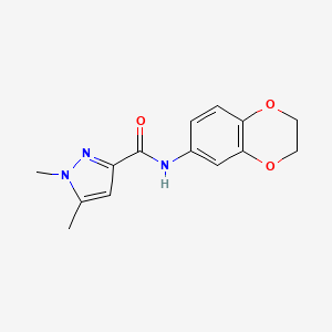 molecular formula C14H15N3O3 B2382690 N-(2,3-dihydrobenzo[b][1,4]dioxin-6-yl)-1,5-dimethyl-1H-pyrazole-3-carboxamide CAS No. 1020051-65-3