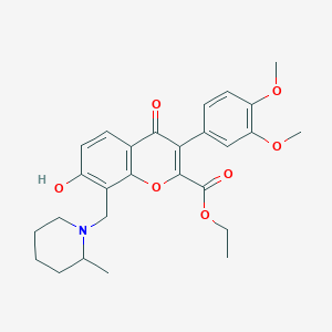 molecular formula C27H31NO7 B2382696 ethyl 3-(3,4-dimethoxyphenyl)-7-hydroxy-8-[(2-methylpiperidin-1-yl)methyl]-4-oxo-4H-chromene-2-carboxylate CAS No. 610759-93-8