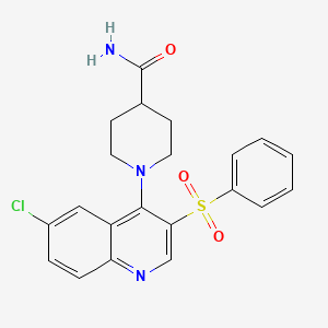 molecular formula C21H20ClN3O3S B2382703 1-[3-(Benzenesulfonyl)-6-chloroquinolin-4-yl]piperidine-4-carboxamide CAS No. 866811-97-4