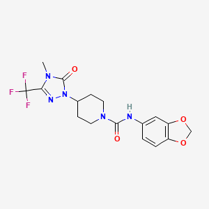 molecular formula C17H18F3N5O4 B2382708 N-(benzo[d][1,3]dioxol-5-yl)-4-(4-methyl-5-oxo-3-(trifluoromethyl)-4,5-dihydro-1H-1,2,4-triazol-1-yl)piperidine-1-carboxamide CAS No. 2034512-14-4