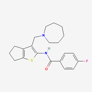 molecular formula C21H25FN2OS B2382712 N-(3-(azepan-1-ylmethyl)-5,6-dihydro-4H-cyclopenta[b]thiophen-2-yl)-4-fluorobenzamide CAS No. 671201-02-8