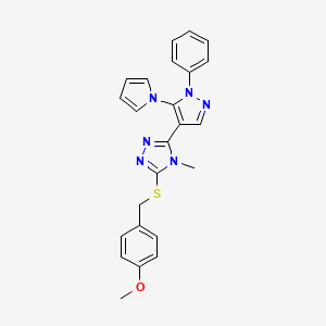 molecular formula C24H22N6OS B2382726 methyl 4-[({4-methyl-5-[1-phenyl-5-(1H-pyrrol-1-yl)-1H-pyrazol-4-yl]-4H-1,2,4-triazol-3-yl}sulfanyl)methyl]phenyl ether CAS No. 477709-34-5