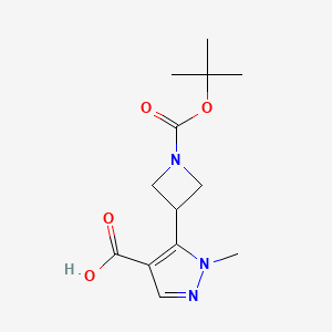 molecular formula C13H19N3O4 B2382759 1-Methyl-5-[1-[(2-methylpropan-2-yl)oxycarbonyl]azetidin-3-yl]pyrazole-4-carboxylic acid CAS No. 2229485-95-2