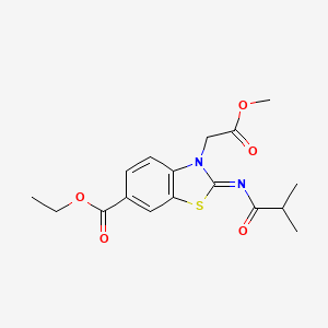 molecular formula C17H20N2O5S B2382815 Ethyl 3-(2-methoxy-2-oxoethyl)-2-(2-methylpropanoylimino)-1,3-benzothiazole-6-carboxylate CAS No. 897734-07-5