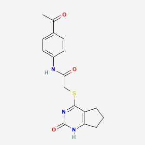 molecular formula C17H17N3O3S B2382817 N-(4-acetylphenyl)-2-({2-oxo-1H,2H,5H,6H,7H-cyclopenta[d]pyrimidin-4-yl}sulfanyl)acetamide CAS No. 932961-13-2