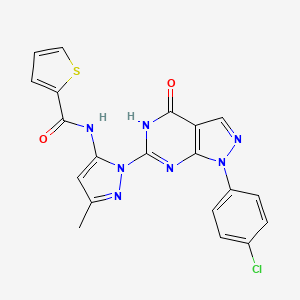 molecular formula C20H14ClN7O2S B2382820 N-(1-(1-(4-chlorophenyl)-4-oxo-4,5-dihydro-1H-pyrazolo[3,4-d]pyrimidin-6-yl)-3-methyl-1H-pyrazol-5-yl)thiophene-2-carboxamide CAS No. 1170477-57-2