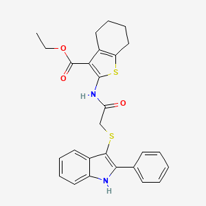 ethyl 2-(2-((2-phenyl-1H-indol-3-yl)thio)acetamido)-4,5,6,7-tetrahydrobenzo[b]thiophene-3-carboxylate