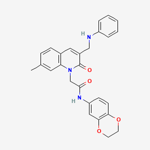 molecular formula C27H25N3O4 B2382885 N-(2,3-dihydro-1,4-benzodioxin-6-yl)-2-{7-methyl-2-oxo-3-[(phenylamino)methyl]-1,2-dihydroquinolin-1-yl}acetamide CAS No. 899725-52-1
