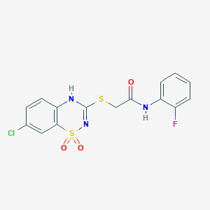 molecular formula C15H11ClFN3O3S2 B2382888 2-[(7-chloro-1,1-dioxo-4H-1lambda6,2,4-benzothiadiazin-3-yl)sulfanyl]-N-(2-fluorophenyl)acetamide CAS No. 899944-36-6