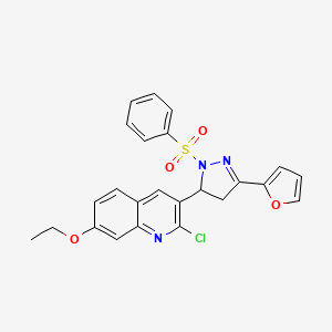 3-[2-(Benzenesulfonyl)-5-(furan-2-yl)-3,4-dihydropyrazol-3-yl]-2-chloro-7-ethoxyquinoline