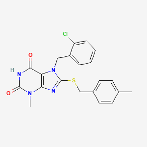 molecular formula C21H19ClN4O2S B2382919 7-[(2-氯苯基)甲基]-3-甲基-8-[(4-甲苯基)甲基硫代]嘌呤-2,6-二酮 CAS No. 377057-25-5