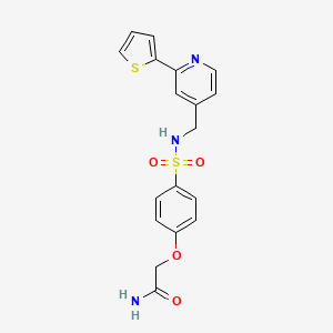 molecular formula C18H17N3O4S2 B2382921 2-(4-(N-((2-(thiophen-2-yl)pyridin-4-yl)methyl)sulfamoyl)phenoxy)acetamide CAS No. 2034438-13-4