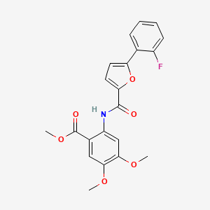 molecular formula C21H18FNO6 B2382922 Methyl 2-(5-(2-fluorophenyl)furan-2-carboxamido)-4,5-dimethoxybenzoate CAS No. 874466-78-1