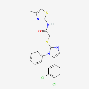 molecular formula C21H16Cl2N4OS2 B2382924 2-((5-(3,4-二氯苯基)-1-苯基-1H-咪唑-2-基)硫代)-N-(4-甲基噻唑-2-基)乙酰胺 CAS No. 1206993-52-3