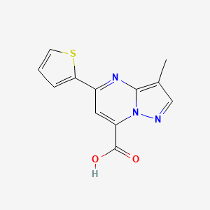 molecular formula C12H9N3O2S B2382927 3-Methyl-5-(thiophen-2-yl)pyrazolo[1,5-a]pyrimidine-7-carboxylic acid CAS No. 1443278-81-6