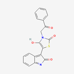 molecular formula C19H12N2O4S B2382928 (E)-3-(2-oxo-2-phenylethyl)-5-(2-oxoindolin-3-ylidene)thiazolidine-2,4-dione CAS No. 131554-72-8