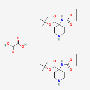 molecular formula C32H58N4O12 B2382944 tert-Butyl 4-((tert-butoxycarbonyl)amino)piperidine-4-carboxylate hemioxalate CAS No. 2173992-44-2