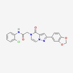 molecular formula C21H15ClN4O4 B2382959 2-[2-(2H-1,3-benzodioxol-5-yl)-4-oxo-4H,5H-pyrazolo[1,5-a]pyrazin-5-yl]-N-(2-chlorophenyl)acetamide CAS No. 1243061-21-3