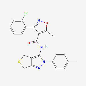 molecular formula C23H19ClN4O2S B2382975 3-(2-chlorophenyl)-5-methyl-N-[2-(4-methylphenyl)-2,6-dihydro-4H-thieno[3,4-c]pyrazol-3-yl]isoxazole-4-carboxamide CAS No. 361172-37-4
