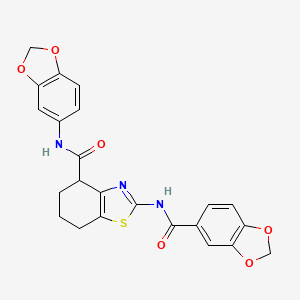 molecular formula C23H19N3O6S B2382976 N-(benzo[d][1,3]dioxol-5-yl)-2-(benzo[d][1,3]dioxole-5-carboxamido)-4,5,6,7-tetrahydrobenzo[d]thiazole-4-carboxamide CAS No. 955710-66-4