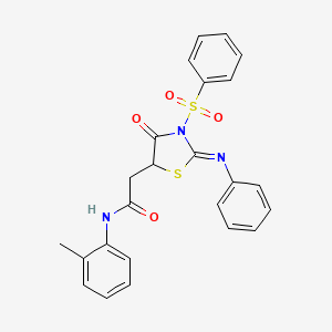 molecular formula C24H21N3O4S2 B2382979 (Z)-2-(4-oxo-2-(phenylimino)-3-(phenylsulfonyl)thiazolidin-5-yl)-N-(o-tolyl)acetamide CAS No. 406915-33-1