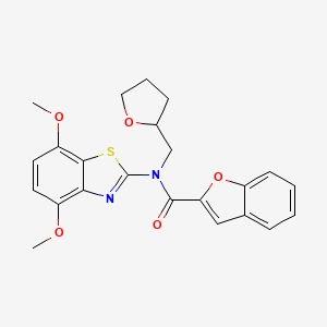 molecular formula C23H22N2O5S B2382994 N-(4,7-dimethoxybenzo[d]thiazol-2-yl)-N-((tetrahydrofuran-2-yl)methyl)benzofuran-2-carboxamide CAS No. 922450-59-7