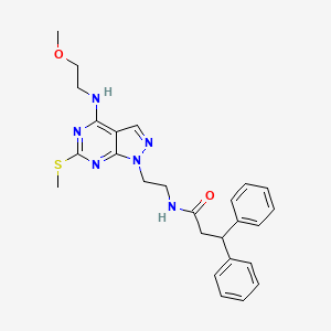 molecular formula C26H30N6O2S B2382996 N-(2-(4-((2-methoxyethyl)amino)-6-(methylthio)-1H-pyrazolo[3,4-d]pyrimidin-1-yl)ethyl)-3,3-diphenylpropanamide CAS No. 953936-24-8