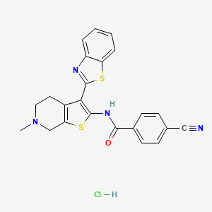 molecular formula C23H19ClN4OS2 B2382997 N-(3-(benzo[d]thiazol-2-yl)-6-methyl-4,5,6,7-tetrahydrothieno[2,3-c]pyridin-2-yl)-4-cyanobenzamide hydrochloride CAS No. 1329961-19-4
