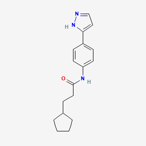molecular formula C17H21N3O B2383001 N-(4-(1H-pyrazol-3-yl)phenyl)-3-cyclopentylpropanamide CAS No. 1211692-18-0