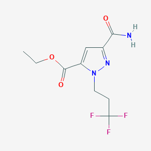 molecular formula C10H12F3N3O3 B2383004 Ethyl 5-carbamoyl-2-(3,3,3-trifluoropropyl)pyrazole-3-carboxylate CAS No. 1946823-06-8