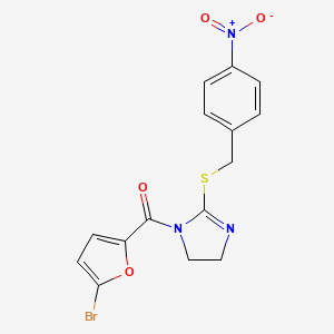 molecular formula C15H12BrN3O4S B2383007 (5-bromofuran-2-yl)(2-((4-nitrobenzyl)thio)-4,5-dihydro-1H-imidazol-1-yl)methanone CAS No. 851802-60-3