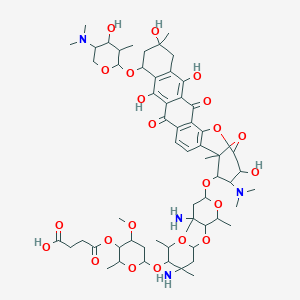 4-[6-[4-Amino-6-[4-amino-6-[[23-(dimethylamino)-10-[5-(dimethylamino)-4-hydroxy-3-methyloxan-2-yl]oxy-8,12,15,22-tetrahydroxy-1,12-dimethyl-6,17-dioxo-20,25-dioxahexacyclo[19.3.1.02,19.05,18.07,16.09,14]pentacosa-2(19),3,5(18),7,9(14),15-hexaen-24-yl]oxy]-2,4-dimethyloxan-3-yl]oxy-2,4-dimethyloxan-3-yl]oxy-4-methoxy-2-methyloxan-3-yl]oxy-4-oxobutanoic acid