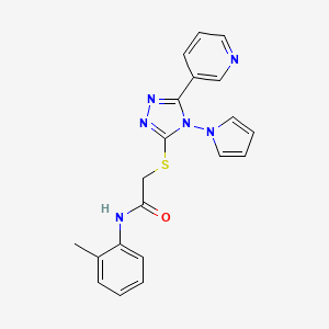 molecular formula C20H18N6OS B2383052 N-(2-methylphenyl)-2-{[5-(pyridin-3-yl)-4-(1H-pyrrol-1-yl)-4H-1,2,4-triazol-3-yl]sulfanyl}acetamide CAS No. 886921-07-9