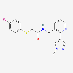 molecular formula C18H17FN4OS B2383062 2-((4-fluorophenyl)thio)-N-((2-(1-methyl-1H-pyrazol-4-yl)pyridin-3-yl)methyl)acetamide CAS No. 2034522-01-3