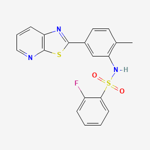 molecular formula C19H14FN3O2S2 B2383064 2-fluoro-N-(2-methyl-5-(thiazolo[5,4-b]pyridin-2-yl)phenyl)benzenesulfonamide CAS No. 912625-47-9